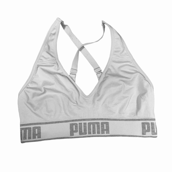 Puma White & Gray Crisscross Seamless Sports Bra Size S - Picture 2 of 5